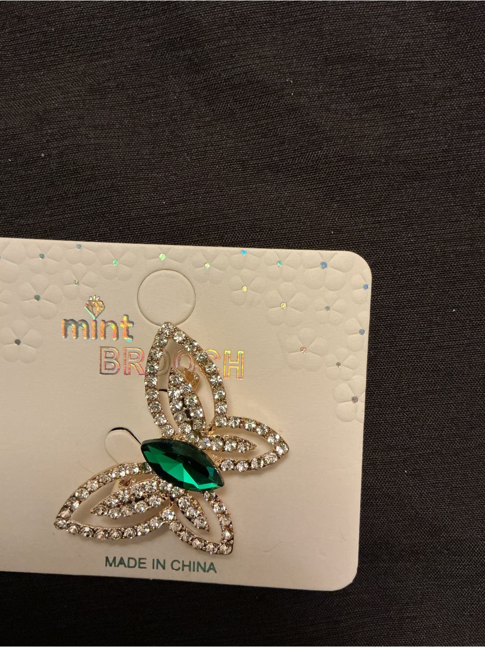Mint Emerald Green Crystal Butterfly Brooch